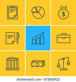 Vector Illustration Of 9 Management Icons. Editable Pack Of Columns, Chart, File And Other Elements.