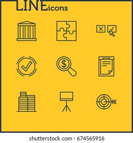 Vector Illustration Of 9 Management Icons. Editable Pack Of Solution, House, Recision And Other Elements.