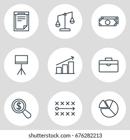 Vector Illustration Of 9 Management Icons. Editable Pack Of Balance , File, Board Stand Elements.