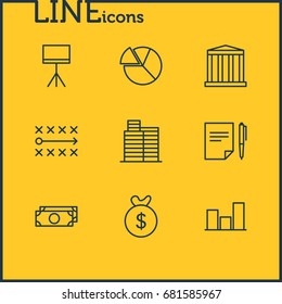 Vector Illustration Of 9 Management Icons. Editable Pack Of Tactics, Graph, Agreement And Other Elements.