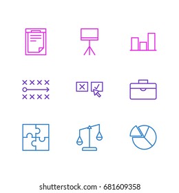 Vector Illustration Of 9 Management Icons. Editable Pack Of File, Chart, Balance And Other Elements.