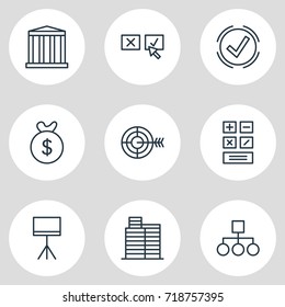 Vector Illustration Of 9 Management Icons. Editable Pack Of Bag, Solution, Goal And Other Elements.