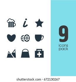 Vector Illustration Of 9 Map Icons. Editable Pack Of Coffee Shop, Heart, Drugstore And Other Elements.