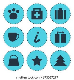 Vector Illustration Of 9 Map Icons. Editable Pack Of Bookmark, Jungle, Pet Shop And Other Elements.
