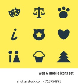 Vector Illustration Of 9 Map Icons. Editable Pack Of Toilet, Jungle, Pet Shop And Other Elements.