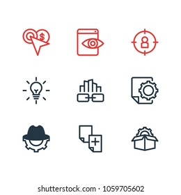 Vector illustration of 9 marketing icons line style. Editable set of link building, SEO blackhat, fresh idea and other icon elements.