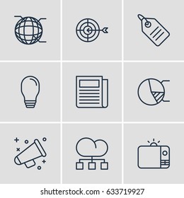 Vector Illustration Of 9 Marketing Icons. Editable Pack Of Network, Daily Press, Television And Other Elements.
