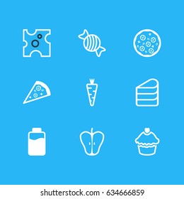 Vector Illustration Of 9 Meal Icons. Editable Pack Of Caramel, Muffin, apple And Other Elements.