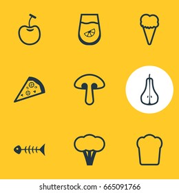 Vector Illustration Of 9 Meal Icons. Editable Pack Of Berry Type, Fungus, Cotton And Other Elements.