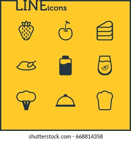 Vector Illustration Of 9 Meal Icons. Editable Pack Of Berry, Patisserie, Grill And Other Elements.