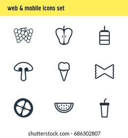 Vector Illustration Of 9 Meal Icons. Editable Pack Of Fungus, Vineyard, Soft Drink And Other Elements.