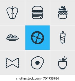 Vector Illustration Of 9 Meal Icons. Editable Pack Of Love Apple, Jonagold, Sandwich Elements.