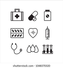 Vector Illustration Of  9 Medical Icons. Editable Pack Of Pulse, Heart Rhythm, Experiment Flask And Other Elements.