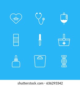 Vector Illustration Of 9 Medical Icons. Editable Pack Of Weighing, Antibody, Heart Rhythm And Other Elements.