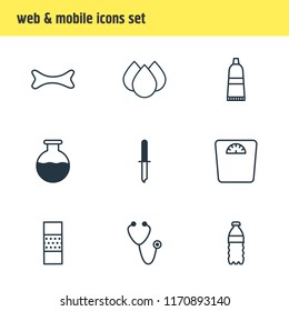 Vector illustration of 9 medicine icons line style. Editable set of bone, toothpaste, test tube and other icon elements.