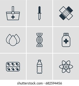 Vector Illustration Of 9 Medicine Icons. Editable Pack Of Basket, Trickle, Medicine Jar And Other Elements.