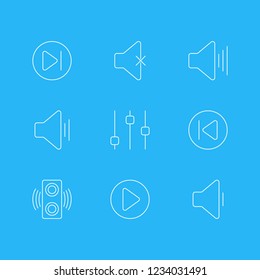 Vector illustration of 9 melody icons line style. Editable set of mute, loudspeaker, volume down and other icon elements.