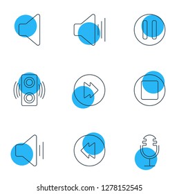 Vector illustration of 9 melody icons line style. Editable set of stop, upward sound, loudspeaker and other icon elements.