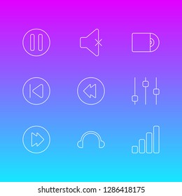 Vector illustration of 9 melody icons line style. Editable set of pause, phonic, backward and other icon elements.