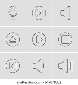 Vector Illustration Of 9 Melody Icons. Editable Pack Of Subsequent, Preceding, Mike And Other Elements.