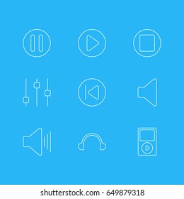 Vector Illustration Of 9 Melody Icons. Editable Pack Of Stabilizer, Preceding, Speaker And Other Elements.