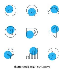 Vector Illustration Of 9 Melody Icons. Editable Pack Of Earphone, Reversing, Mike And Other Elements.