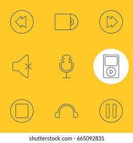 Vector Illustration Of 9 Melody Icons. Editable Pack Of Lag, Compact Disk, Soundless And Other Elements.