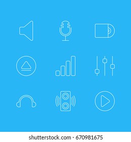 Vector Illustration Of 9 Melody Icons. Editable Pack Of Mike, Stabilizer, Speaker And Other Elements.