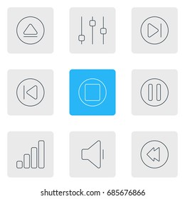 Vector Illustration Of 9 Melody Icons. Editable Pack Of Lag, Stabilizer, Decrease Sound And Other Elements.