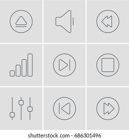 Vector Illustration Of 9 Melody Icons. Editable Pack Of Decrease Sound, Subsequent, Reversing And Other Elements.