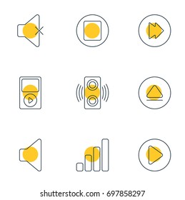 Vector Illustration Of 9 Melody Icons. Editable Pack Of Acoustic, Start, Pause And Other Elements.