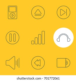 Vector Illustration Of 9 Melody Icons. Editable Pack Of Lag, Mp3, Volume Up And Other Elements.