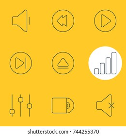 Vector Illustration Of 9 Melody Icons. Editable Pack Of Compact Disk, Start, Acoustic And Other Elements.