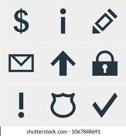 Vector illustration of 9 member icons. Editable set of approve, protection, warning and other icon elements.