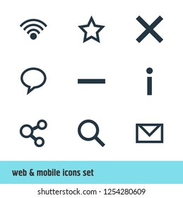 Vector illustration of 9 member icons. Editable set of search, information, remove and other icon elements.