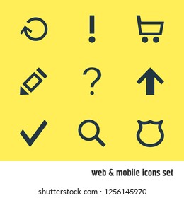 Vector illustration of 9 member icons. Editable set of search, guide, protection and other icon elements.