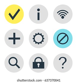 Vector Illustration Of 9 Member Icons. Editable Pack Of Cogwheel, Seek, Confirm And Other Elements.
