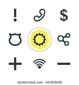 Vector Illustration Of 9 Member Icons. Editable Pack Of Conservation, Cordless Connection, Alert And Other Elements.