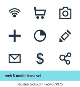 Vector Illustration Of 9 Member Icons. Editable Pack Of Wheelbarrow, Cordless Connection, Publish And Other Elements.