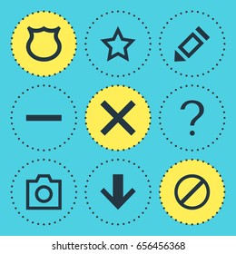Vector Illustration Of 9 Member Icons. Editable Pack Of Downward, Help, Shield And Other Elements.