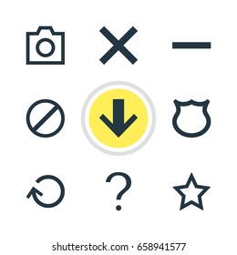 Vector Illustration Of 9 Member Icons. Editable Pack Of Asterisk, Downward, Wrong And Other Elements.