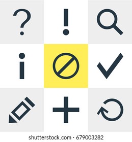 Vector Illustration Of 9 Member Icons. Editable Pack Of Magnifier, Pen, Help And Other Elements.