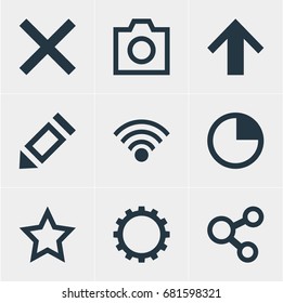 Vector Illustration Of 9 Member Icons. Editable Pack Of Pen, Snapshot, Cogwheel And Other Elements.
