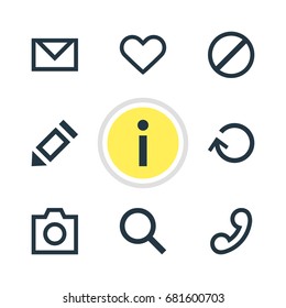 Vector Illustration Of 9 Member Icons. Editable Pack Of Handset, Magnifier, Pen Elements.