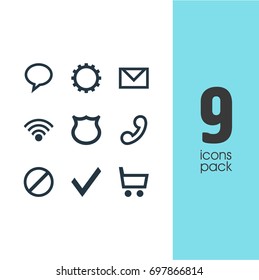 Vector Illustration Of 9 Member Icons. Editable Pack Of Cogwheel, Shield, Access Denied And Other Elements.