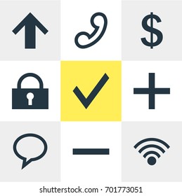 Vector Illustration Of 9 Member Icons. Editable Pack Of Top, Confirm, Padlock And Other Elements.