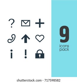 Vector Illustration Of 9 Member Icons. Editable Pack Of Help , Handset, Top Elements.