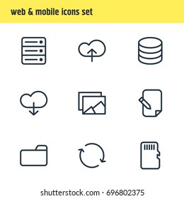 Vector Illustration Of 9 Memory Icons. Editable Pack Of Agreement, Memory, Cloud And Other Elements.