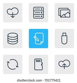 Vector Illustration Of 9 Memory Icons. Editable Pack Of Database, Cloud, Memory And Other Elements.