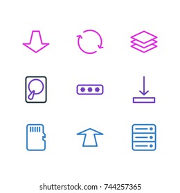 Vector Illustration Of 9 Memory Icons. Editable Pack Of Synchronize, Downward, Upward And Other Elements.